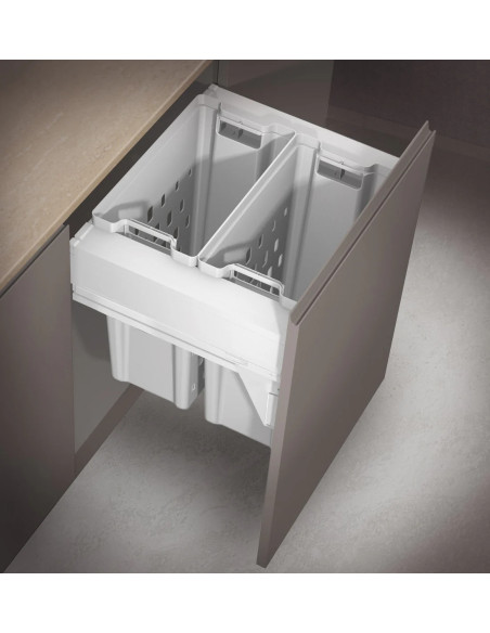 600mm Laundry Bin 80L Blum Tandembox Runners White Pull Out Double 560B/600WH