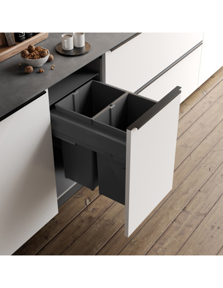 500mm Gollinucci Waste Bin 80L Pull Out Kitchen Rubbish Door Fixed EVO580/60-GY