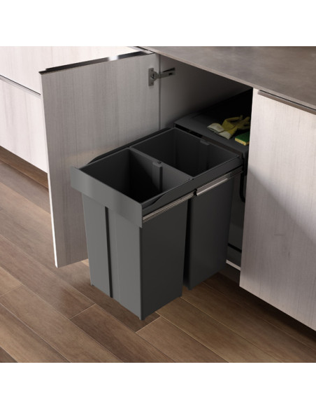 300mm Base Mount Waste Bin 28L Gollinucci Kitchen Pull-Out Double 222-GY