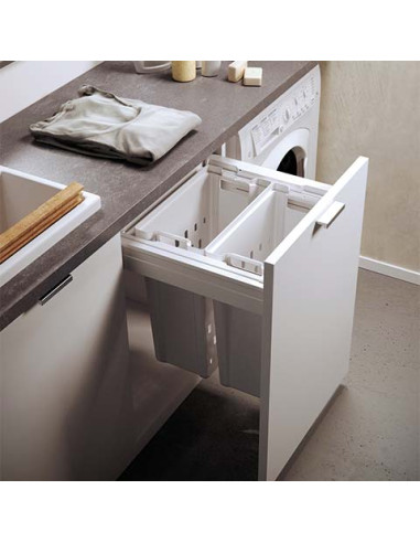 600mm Laundry Bin 80L Blum Tandembox Runners White Pull Out Double 560B/600WH