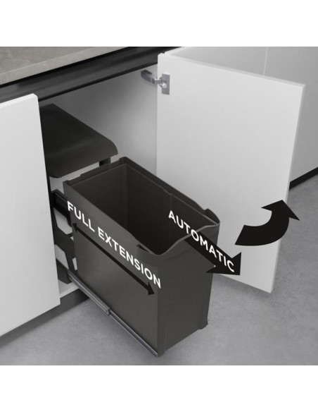 400mm Auto Opening Waste Kitchen Bin Gollinucci 30L Triple Container 2453-GY