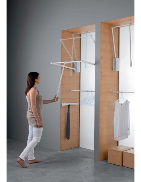 Servetto Clothing Pull Down Bedroom Hanging Rail 770-1200mm White 80520657