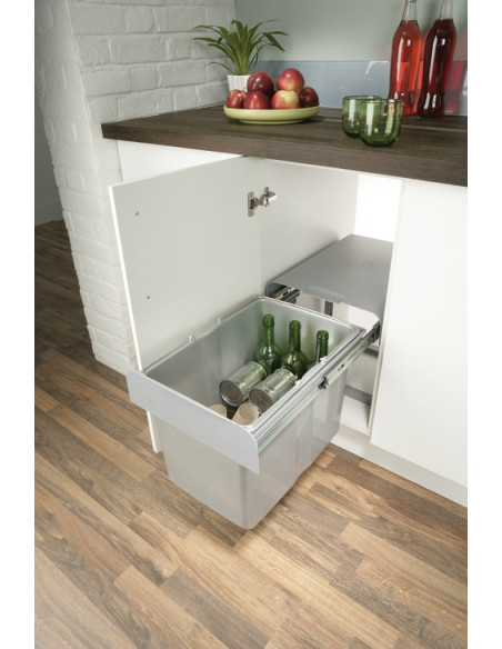 Ekko 400mm Waste Bin Kitchen Hinged Doors 34L Single Container Grey 50214502