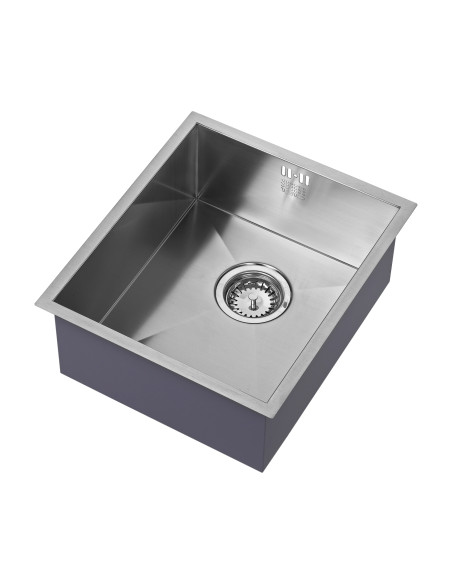 Zenuno 340U Kitchen Sink 1810 Modern Square 1.0 Bowl & Plumbing ZU/34/U/S/018