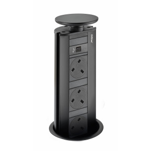 EVOline Pop-Up Sockets Black Steel X3 UK X2 USB Worktop Charger Port Q18453.1