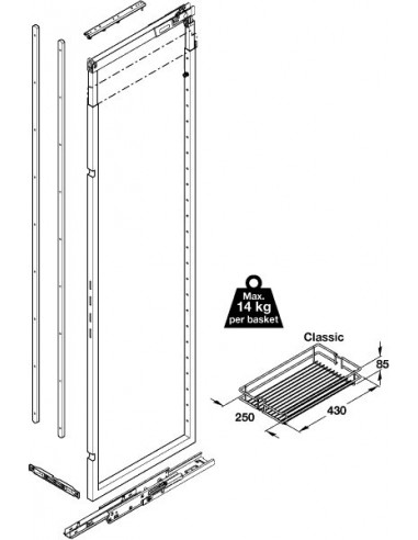 300mm Vauth-Sagel Larder Tall Kitchen Pull-Out 1900-2140mm Silver Wire 54717815