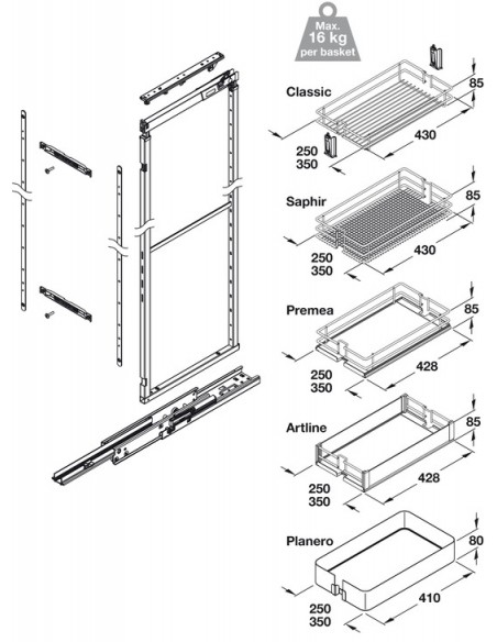 300mm Vauth-Sagel Larder Saphir Mesh Tall Kitchen Pull-Out 1900-2140mm 54749504