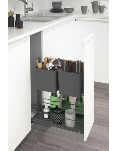 300mm Multiple Storage Basket Pull-Out Door Fixed Soft-Closing Grey 54003701