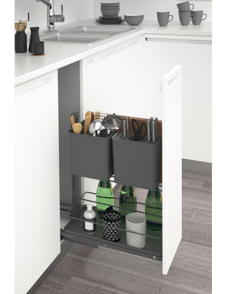 300mm Multiple Storage Basket Pull-Out Door Fixed Soft-Closing Grey 54003701