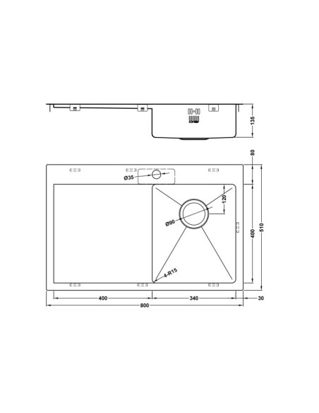 ZENUNO15 34I-F Accessible BBR Kitchen Sink Stainless Shallow Bowl ZU/34/IF/U15/S/BBR/161