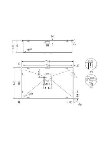 HEXUNO10 700U Kitchen Sink Stainless Steel 1.0 Hexagonal 1810 Company HU/70/U10/S/222