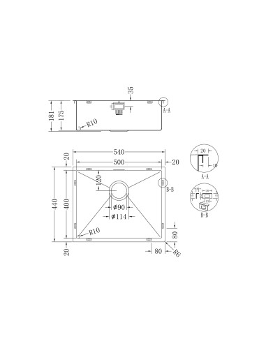 HEXUNO10 500U Kitchen Sink Stainless Steel 1.0 Hexagonal 1810 Company HU/50/U10/S/221