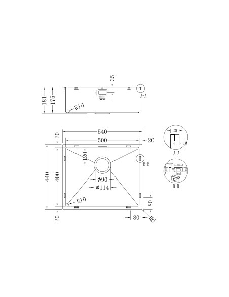 HEXUNO10 500U Kitchen Sink Stainless Steel 1.0 Hexagonal 1810 Company HU/50/U10/S/221