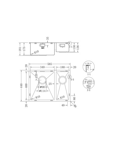 HEXDUO10 340/180U BBL Stainless Steel Kitchen Sink 1.0 Hexagonal 1810 Company HD/3418/U10/S/224