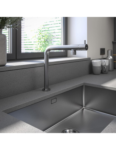 Tramonto Chrome Kitchen Tap 1810 Company Top Lever Non/Knurled TRA/01/CH Shown in brushed steel