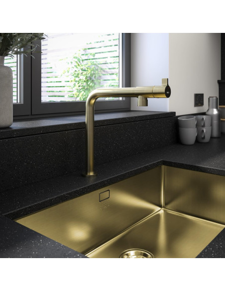 Tramonto Brushed Brass Kitchen Tap 1810 Company Top Lever Non/Knurled TRA/08/BGB