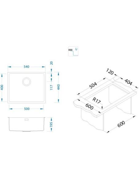 Alveus Kombino50 Stainless Steel Kitchen Sink Waste Undermount 1100237N