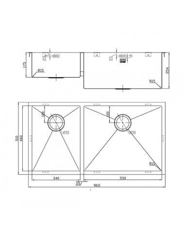 ZENDUO15 340/550U XXL DEEP BBR Kitchen Sink Stainless Steel 1810 2.0 ZD/3455/U15/D/S/XXL/504 DEEP BBR