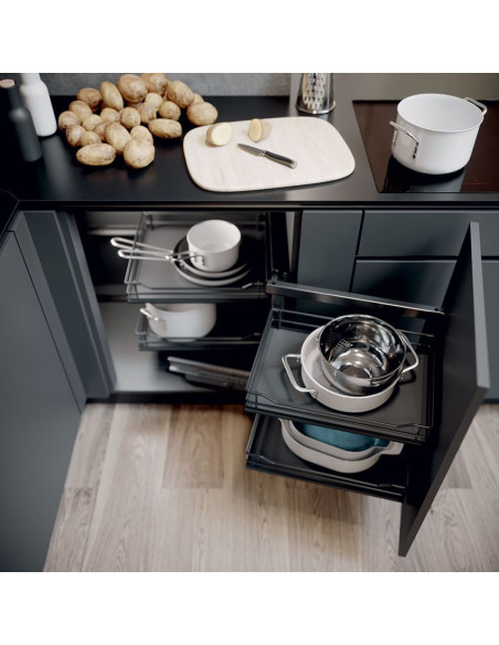 800mm VS Cor Fold Premea Lava Grey Swing Out Kitchen Corner Storage 54813624/5