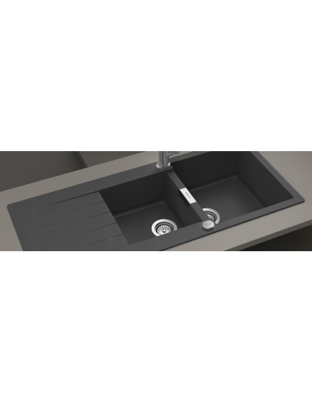 Schock Signus D200 Kitchen Sink Cristadur Magma Black + Waste Plug SCH-SIGD200AMAG/2589
