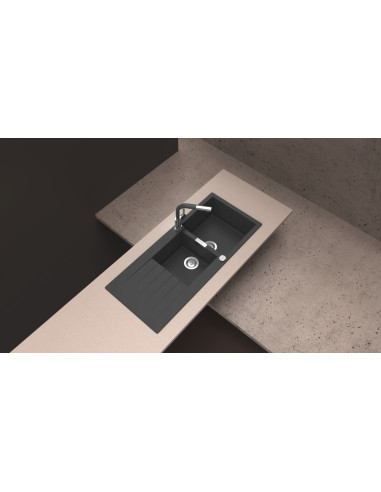 Schock Signus D200 Kitchen Sink Cristadur Magma Black + Waste Plug SCH-SIGD200AMAG/2589