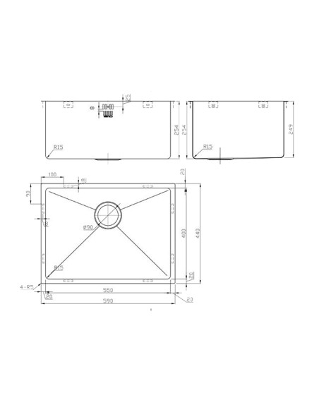 Zen15 550U DEEP Kitchen Sink 1.0 Inset Undermount 1.2mm Stainless