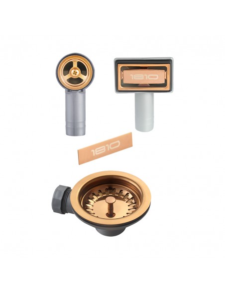 90mm Copper Waste Kit Overflow ZEN Kitchen Sink Plug 1.0 Bowl 1810 AC-BSW-PACK1-COP