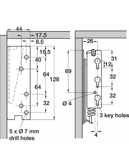 Kitchen Cabinet Lift Up Flap Hinges RH Sprung 180N Top Boxes 50443993