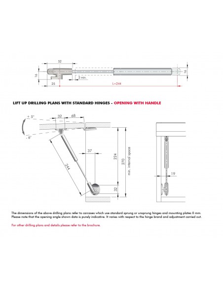 Kraby Gas Stay Strut Lift Up Lid Top Box Hinge 50N Auto 244mm Length GLA01