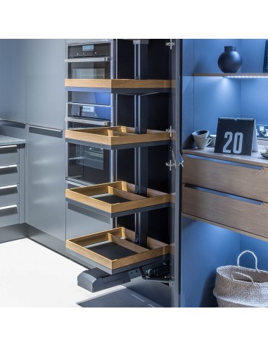 600mm Kessebohmer Convoy Premio Oak Anthracite Trays RH Door Open KCONPREMA600R
