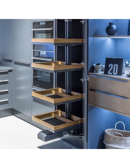 600mm Kessebohmer Convoy Premio Oak Anthracite Trays RH Door Open KCONPREMA600R