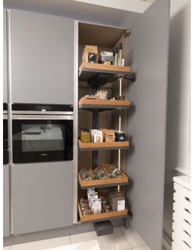 600mm Kessebohmer Convoy Premio Oak Anthracite Trays RH Door Open KCONPREMA600R