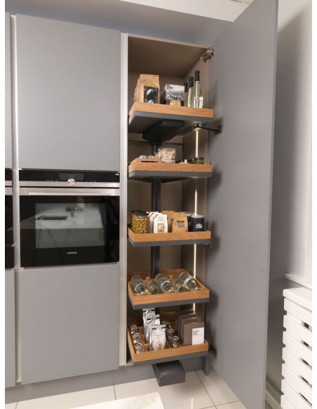 600mm Kessebohmer Convoy Premio Oak Anthracite Trays RH Door Open KCONPREMA600R