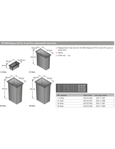 Vauth-Sagel Bin Container 32L Envi Space Lava Free-Stood Kitchen Tub VS32LLAVA