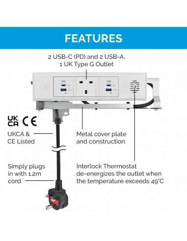 Docking Drawer Trio Outlet Plug Black UK Socket USB Chargers A+C X2 3050-1150B