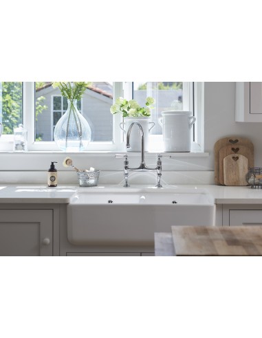 800mm Shaws Classic Double Apron Front Kitchen Sink White Ceramic SCLD800WH