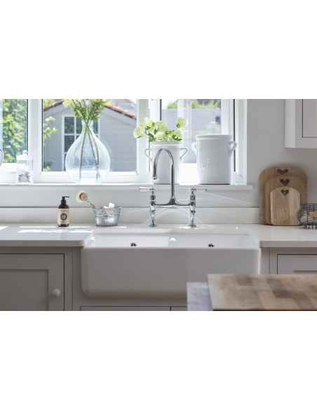 800mm Shaws Classic Double Apron Front Kitchen Sink White Ceramic SCLD800WH