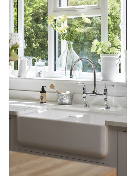 800mm Shaws Classic Double Apron Front Kitchen Sink White Ceramic SCLD800WH