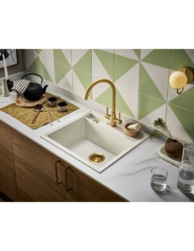 Clearwater Kameo-X Smart Blizzard Kitchen Sink 1.0 Granite Quarex  KAMS125BL Showing upgraded waste