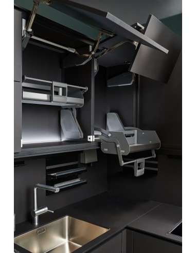 500mm Kessebohmer iMove Grey Kitchen Wall Pull-Down Single Shelf KIMOVE500SG