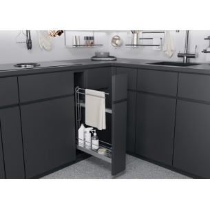 150mm Kessebohmer Towel Rail Kitchen Base Pull-Out Silver Classic Tray K2TRBP150SILV