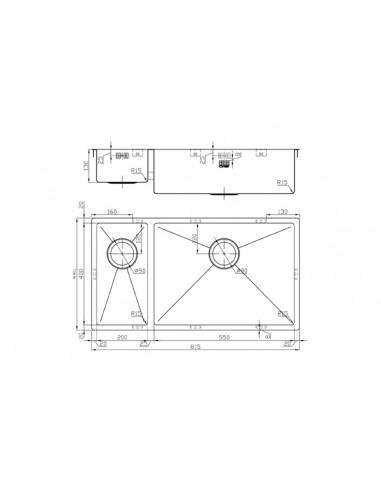 Zenduo15 Kitchen Sink 200/550 1.5 Bowl 1.2mm Stainless steel 1810 ZD/2055/U15/S/BBR/151