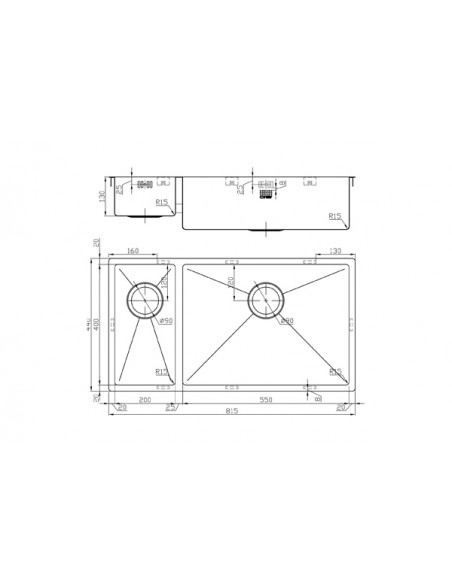 Zenduo15 Kitchen Sink 200/550 1.5 Bowl 1.2mm Stainless steel 1810 ZD/2055/U15/S/BBR/151