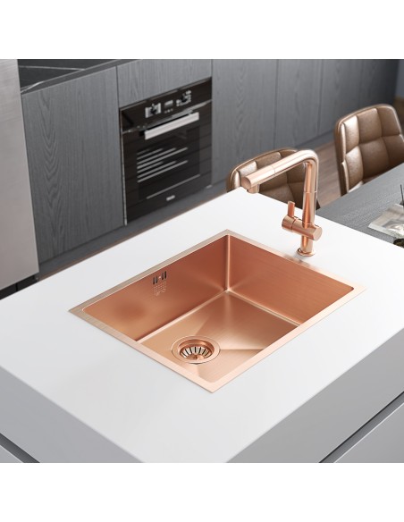 ZENUNO15 500U Copper Kitchen Sink Single Bowl Inset Undermount + Waste ZU/50/U15/COP/602