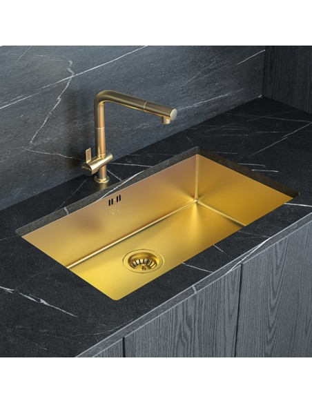 ZENUNO15 700U Gold Large Kitchen Sink Waste 1810 PVD Inset Undermount ZU/70/U15/GB/608