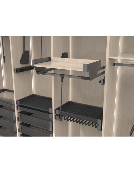 Kessebohmer Conero Wardrobe Top-Lift + Shelf 900/1000mm Black / Oak KWPDSH1000OAK
