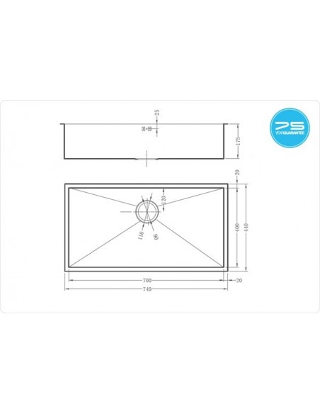 Zenuno 700U Kitchen Sink 1.0 Bowl 1810 Company Stainless Steel ZU/70/U/S/023
