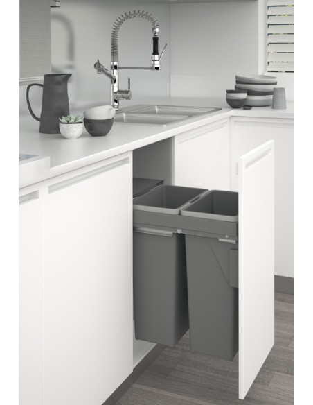 450mm Stanto Waste Bin Kitchen Pull Out 70L Grey Soft Closing 50259460