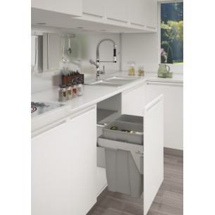 600mm Stanto Waste Bin Kitchen Pull-Out Rubbish 70L Grey Double Tubs 50259503