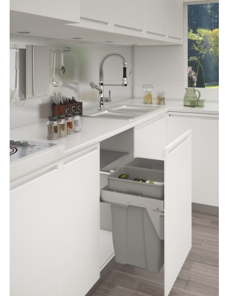 600mm Stanto Waste Bin Kitchen Pull-Out Rubbish 70L Grey Double Tubs 50259503